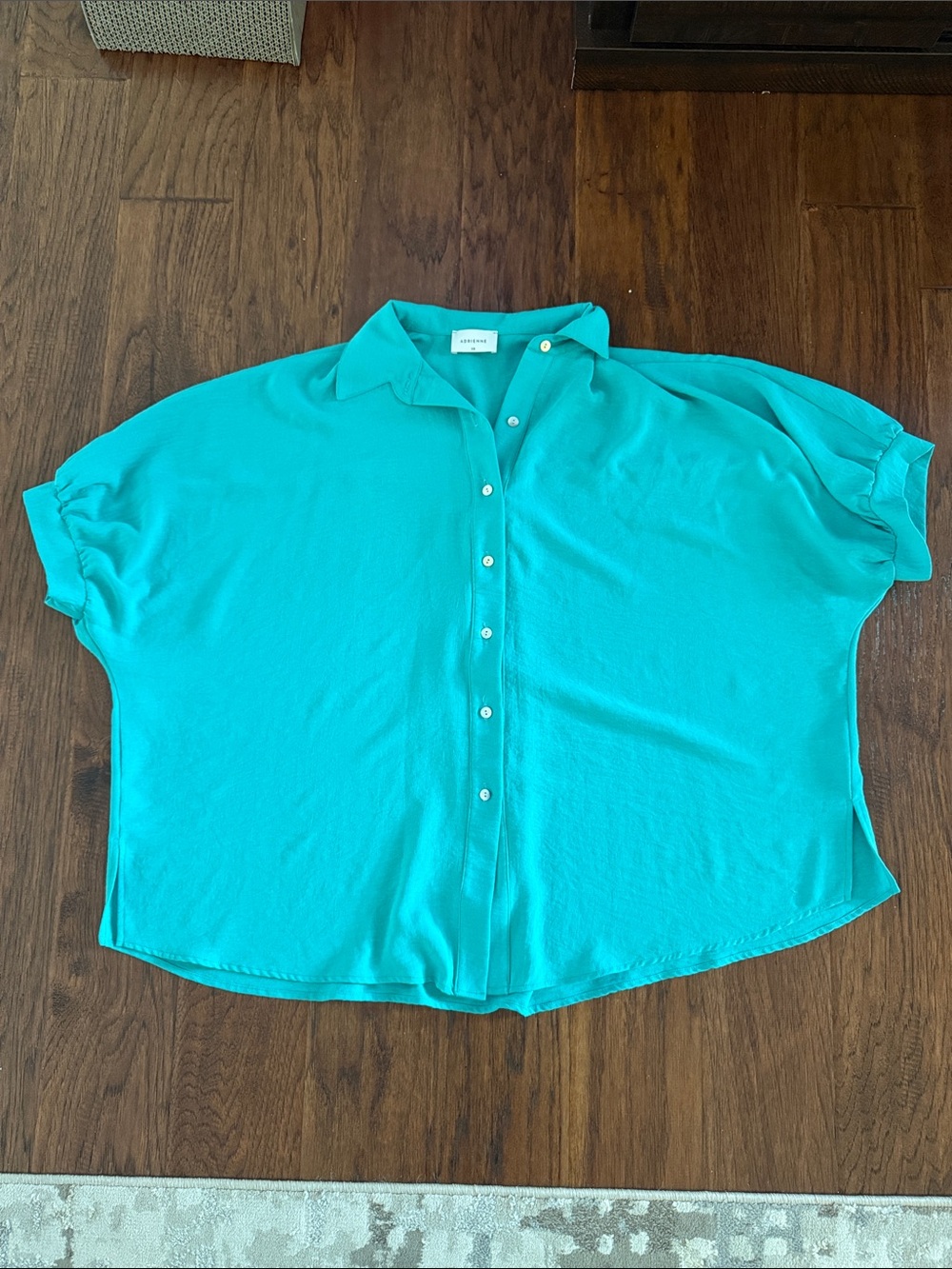 Adrienne Button-Front Short Dolman Sleeve Top in Turquoise
